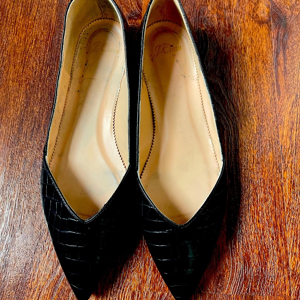 J Crew black snakeskin flats 9.5